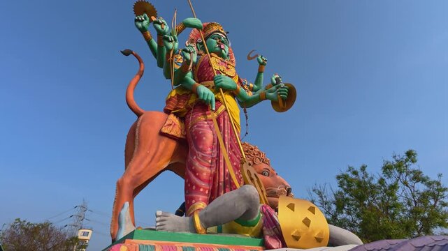 The Biggest Statue of Hindu God Amman, Parasathamman Temple, Thaiyur Village, Near Thaiyur lake, Kelambakkam, Tamilnadu - God and Devotional Scenario Image.	