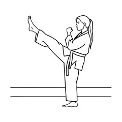 Outline Illustration Of Woman Practicing Front Kick Karate Technique Position