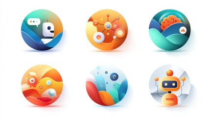 AI icon set concept. Minimalist AI inspired icons
