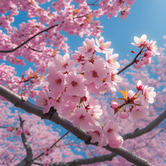 Spring Floral Scene with Blooming Sakura Flowers