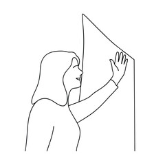 Line Art Illustration Of Woman Touching Surface With Optimistic Expression