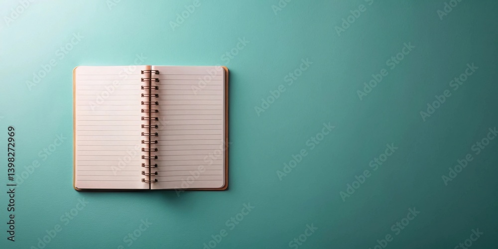 Poster An Open Spiral Notebook Ready for Your Ideas and Notes on a Teal Background