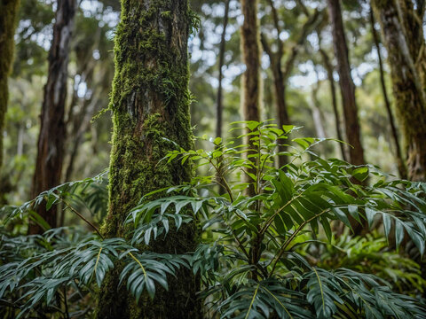Foliage on a young kauri tree.