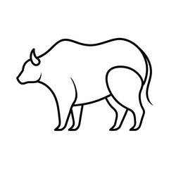 Minimalist Line Art Of A Bull Vector Illustration On White Background