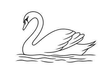 Elegant Swan Swimming On Water Line Art Illustration Vector Design