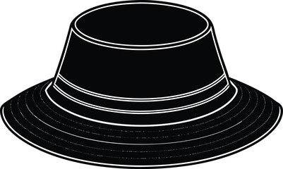 stylist black hat with a bow, black hat, black and white hat, black top hat isolated on white, black top hat silhouette vector icon on black background.