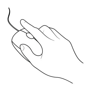 hand using computer mouse, black outline clip art preview