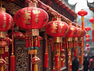 "Vibrant Market Street: Chinese New Year Decorations and Celebration Concepts"