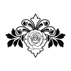 Elegant Black and White Rose Floral Line Art Vector.