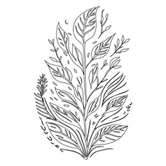 Botanical linear illustration showcasing diverse leaf shapes and organic growth pattern
