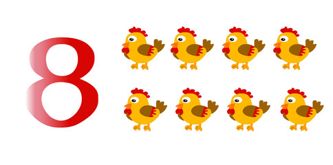 Collection number for kids-- number 7 Chickens, Vector illustration
