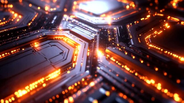 Futuristic Circuit Board Glowing Orange, Tech Background