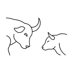 Minimalist Illustration Of A Bull And Calf Outlines On White Background