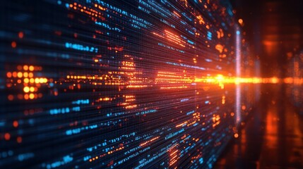 Fototapeta premium Dynamic digital code stream, glowing data flow