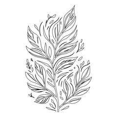 Elegant monochrome botanical drawing: a stylized leafy sprig illustration