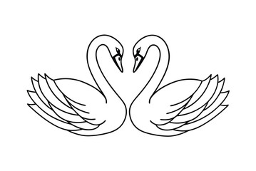 Two Swans Forming Heart Shape Outline Vector Illustration Romance Concept