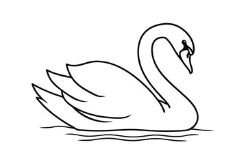 Elegant Swan Black And White Illustration Outline Serene Aquatic Bird Design