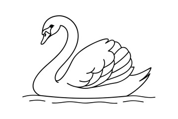 Elegant Swan Illustration Floating Gracefully On Water Simple Black And White Outline
