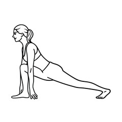 Woman Practicing Yoga In Low Lunge Position Black And White Line Art