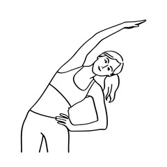 Woman Doing Side Stretch Exercise Black And White Line Art Illustration