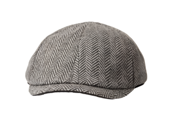Classic Herringbone Cap on White Background, Stylish Headwear, Men's Fashion Accessory