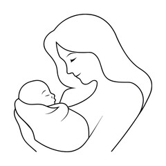 Minimalist Mother Holding Newborn Baby In Arms Line Art Illustration Isolated