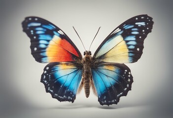 Fototapeta premium butterfly isolated background white multicolored open colours celebration beauty single tropical summer spring light bright blue insect moth biology attractive morpho animal abstract free dream wing