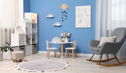 Child's room with stylish furniture and toys. Interior design