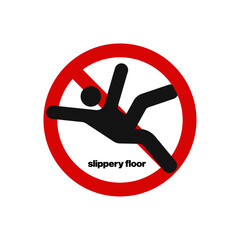 Obraz premium Slippery floor icon vector template, warning caution sign 