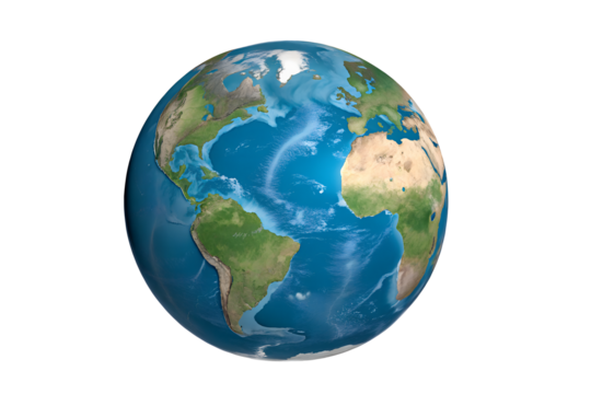 Earth Globe Style on White Background, World Map, Geographical Representation, Global Concept