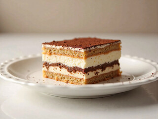 Delicious Tiramisu Cake &ndash; Creamy Italian Layered Dessert with Cocoa Topping, Mascarpone, Espresso Flavor, and Elegant Plating for Gourmet Food Visuals