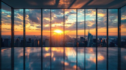 Fototapeta premium A breathtaking view of a cityscape during a fiery sunset