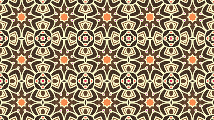 Elegant mandala pattern with floral details in warm brown and orange colors perfect for invitations and backgrounds.