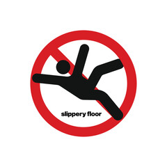 Slippery floor icon vector template, warning caution sign 