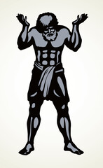 Atlas keeps the earth on their shoulders. Vector drawing icon