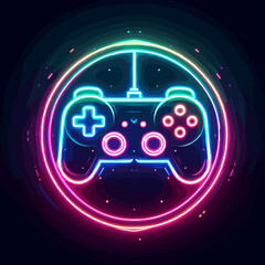Stylized neon illustration of a gaming controller with vibrant colors and glowing effects
