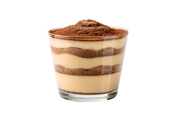 Delicious Tiramisu Dessert in Glass Cup on White Plate, Italian Sweet Treat, Creamy Delight