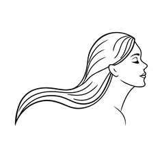 Minimalist Woman Silhouette Portrait With Long Hair Fashion And Beauty Line Art