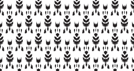 Black White Ethnic leaf ikat. Seamless leaves pattern in tribal,folk embroidery, Mexican style. floral botanical art ornament print. Design carpet, wallpaper, clothing, wrapping, fabric,cover, textile