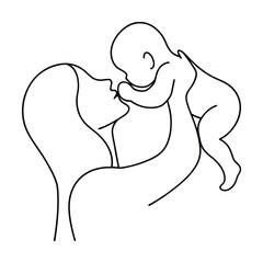 Minimalist Mother And Child Outline Art Illustration Of Affection And Love Concept