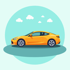 Bright Yellow Sports Car Illustration on a Light Blue Background  
