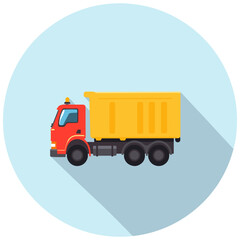 Colorful dump truck illustration on a light blue background  