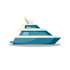 Yacht illustration in blue and white style against white background  