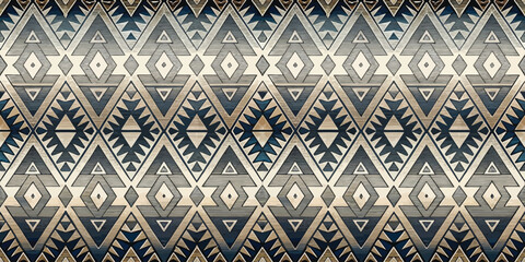 Geometric tribal pattern in shades of blue, beige, and cream.