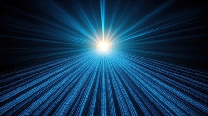 Fototapeta premium Vivid blue light beam on a dark black background, captivating contrast 