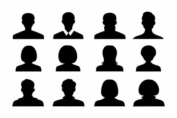 Silhouette Icons of Professional Male and Female Avatars in Business Attire on a White Background