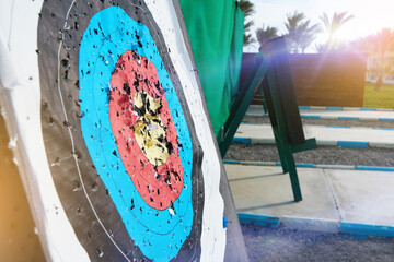 Archery old target without arrows. Concept of sport, hobby and business. Design element.