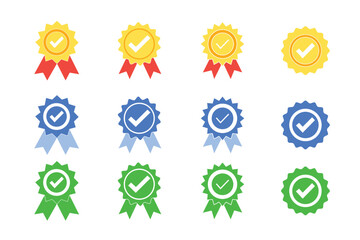 Approval check medal icon set. Certified medal. Quality Badge. Vector illustration