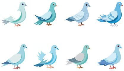 Set of Doves on white background