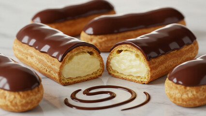 Chocolate Eclairs with Vanilla Cream and Glossy Glaze